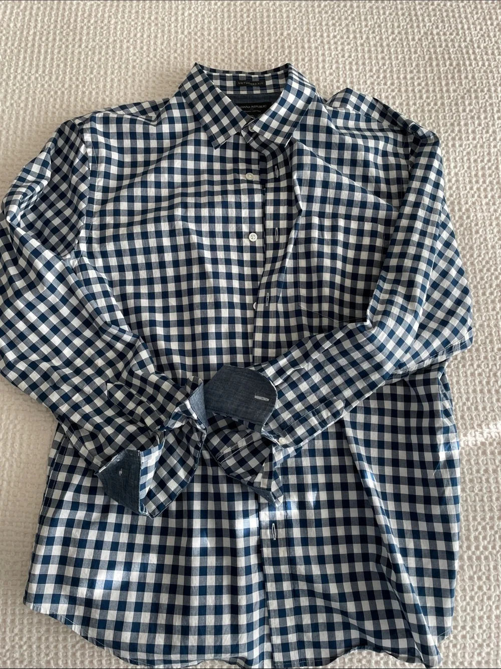 Banana Republic Navy and White Gingham Dress Shirt